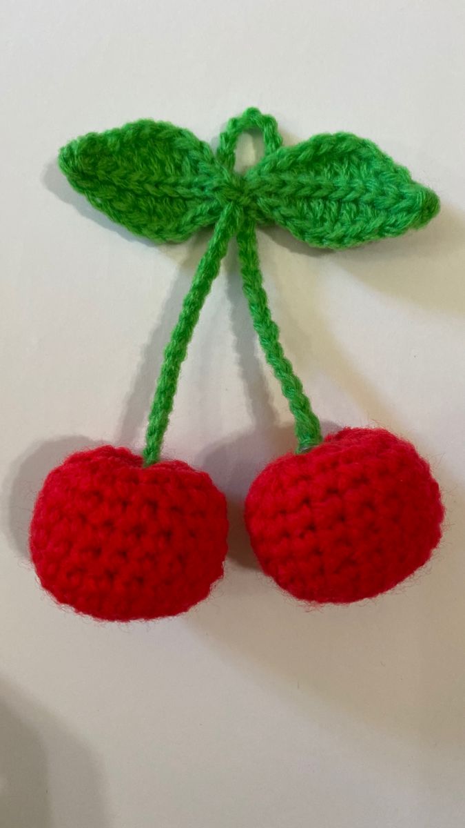 Handmade Crochet Cherry Fruit Toys – Set of Soft Amigurumi Fruits for Kids, Décor & Gifting