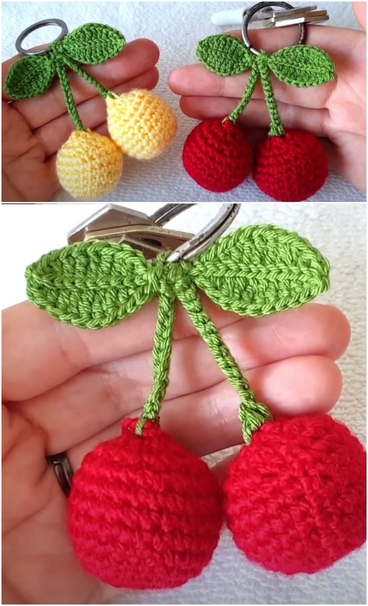 Handmade Crochet Cherry Fruit Toys – Set of Soft Amigurumi Fruits for Kids, Décor & Gifting