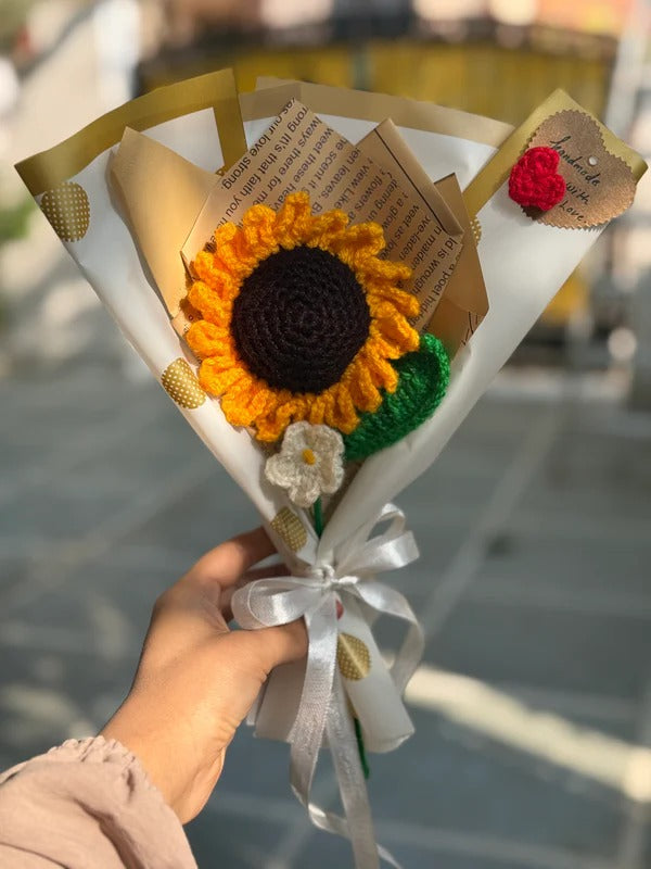 Handmade Crochet Sunflower – Single Stem Bouquet | Forever Flower Gift | Eco-Friendly Home Decor