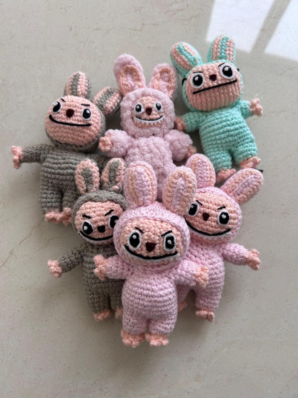 Crochet Labubu Doll – 5", 8" & 12" Plush Sizes | Handmade Kawaii Amigurumi | Multiple Colors and Expressions Cute Gift Toy Monster Bag Charm
