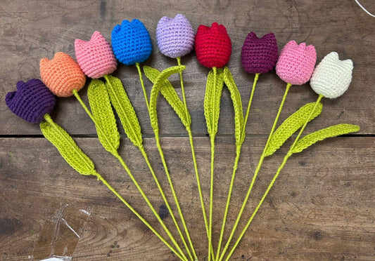 Handmade Crochet Tulip Flowers – Forever Floral Gift | Custom Colors | Eco-Friendly & Long-Lasting Bloom