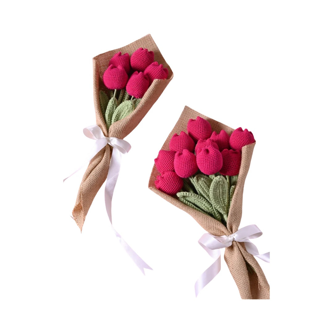 Handmade Crochet Tulip Bouquet – Pink Tulips | Forever Flowers | Custom Crochet Gift