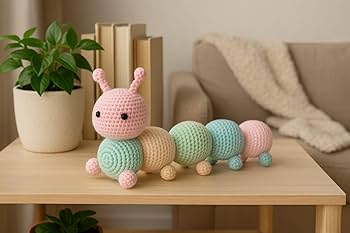 Handmade Crochet Caterpillar Plush Toy – Soft, Colorful Amigurumi Gift for Kids & Babies