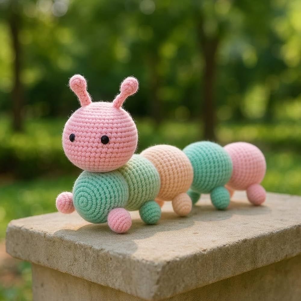 Handmade Crochet Caterpillar Plush Toy – Soft, Colorful Amigurumi Gift for Kids & Babies
