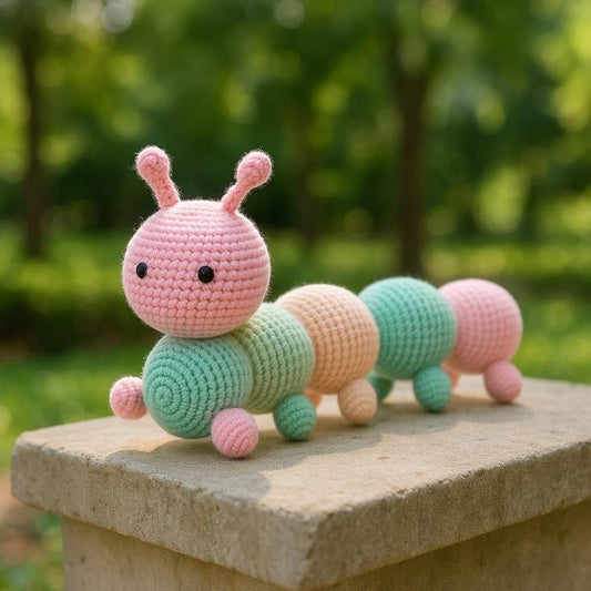 Handmade Crochet Caterpillar Plush Toy – Soft, Colorful Amigurumi Gift for Kids & Babies