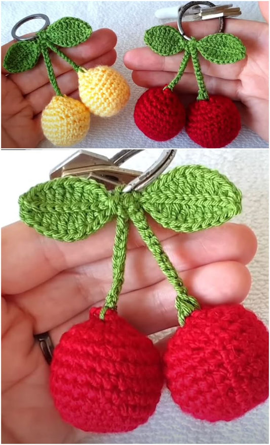 Handmade Crochet Cherry Fruit Toys – Set of Soft Amigurumi Fruits for Kids, Décor & Gifting
