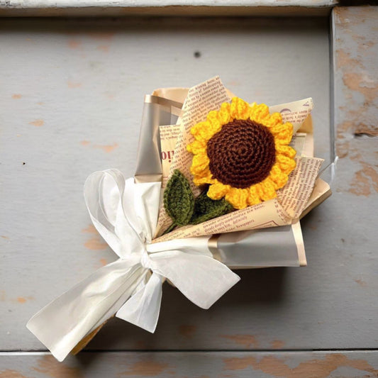 Handmade Crochet Sunflower – Single Stem Bouquet | Forever Flower Gift | Eco-Friendly Home Decor