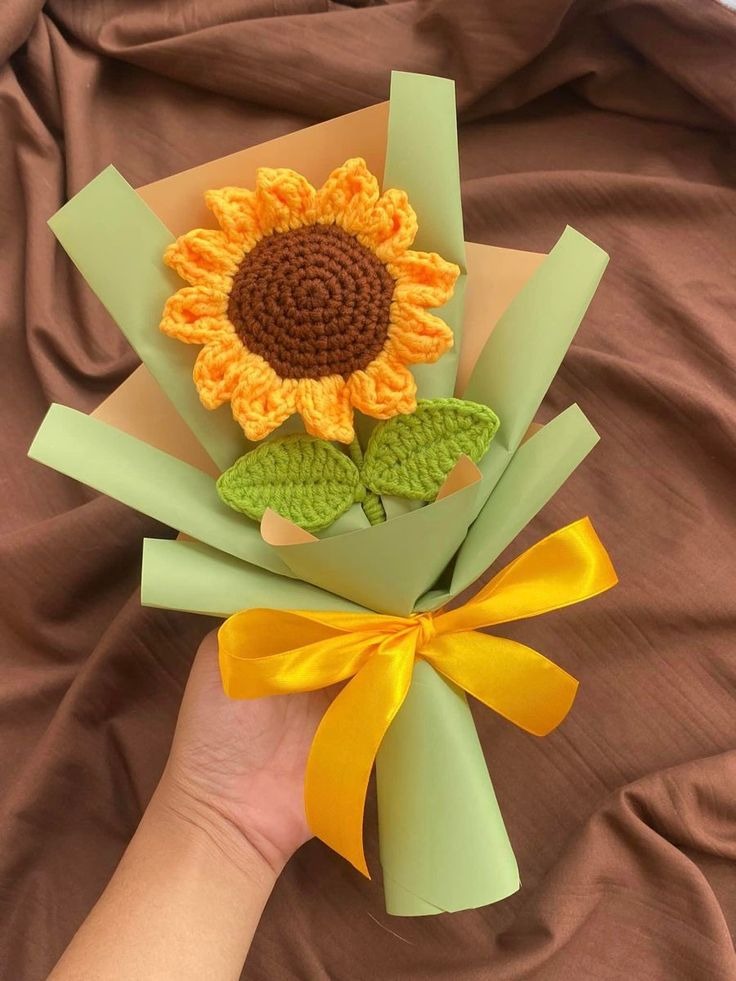 Handmade Crochet Sunflower – Single Stem Bouquet | Forever Flower Gift | Eco-Friendly Home Decor