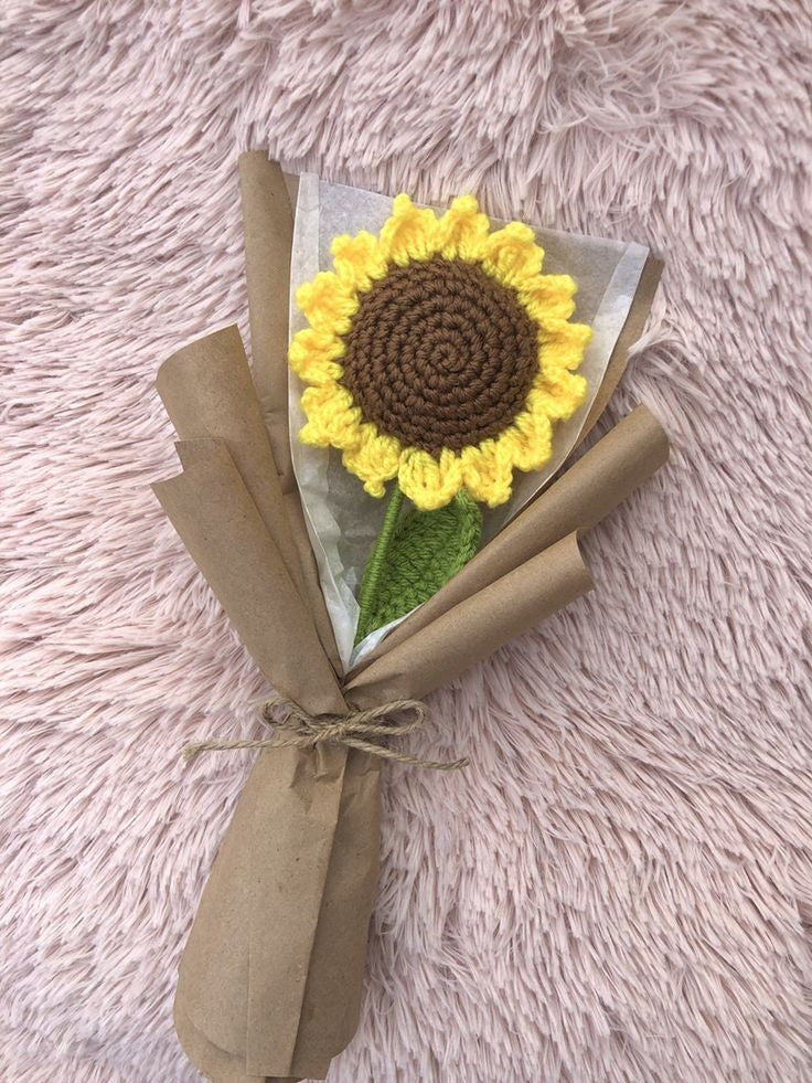 Handmade Crochet Sunflower – Single Stem Bouquet | Forever Flower Gift | Eco-Friendly Home Decor
