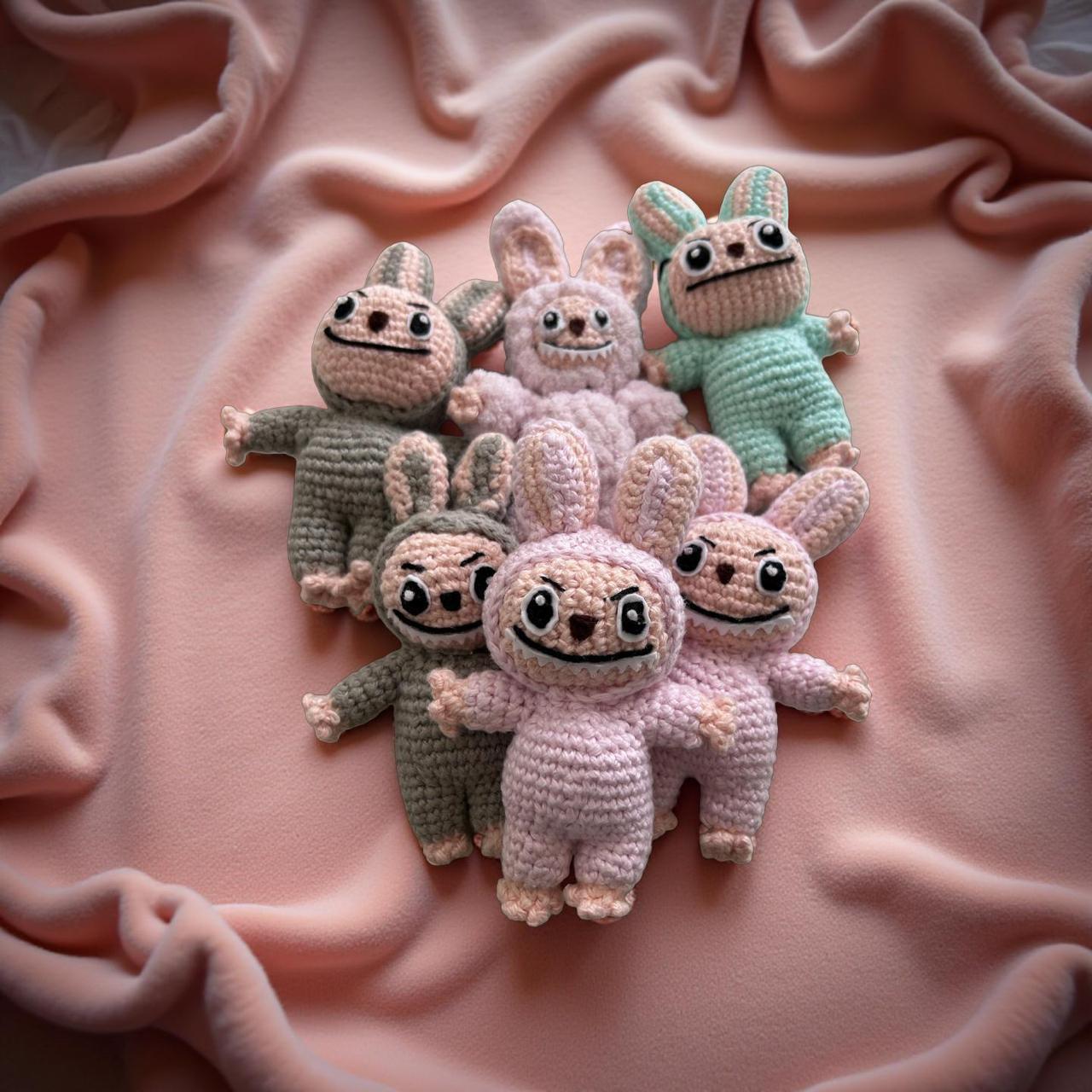 Crochet Labubu Doll – 5", 8" & 12" Plush Sizes | Handmade Kawaii Amigurumi | Multiple Colors and Expressions Cute Gift Toy Monster Bag Charm