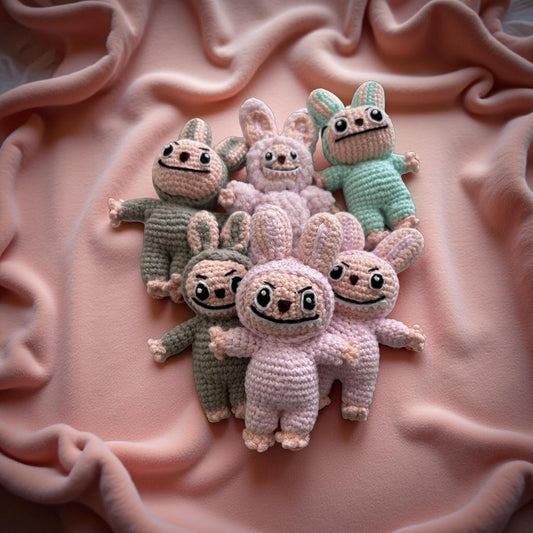Crochet Labubu Doll – 5", 8" & 12" Plush Sizes | Handmade Kawaii Amigurumi | Multiple Colors and Expressions Cute Gift Toy Monster Bag Charm