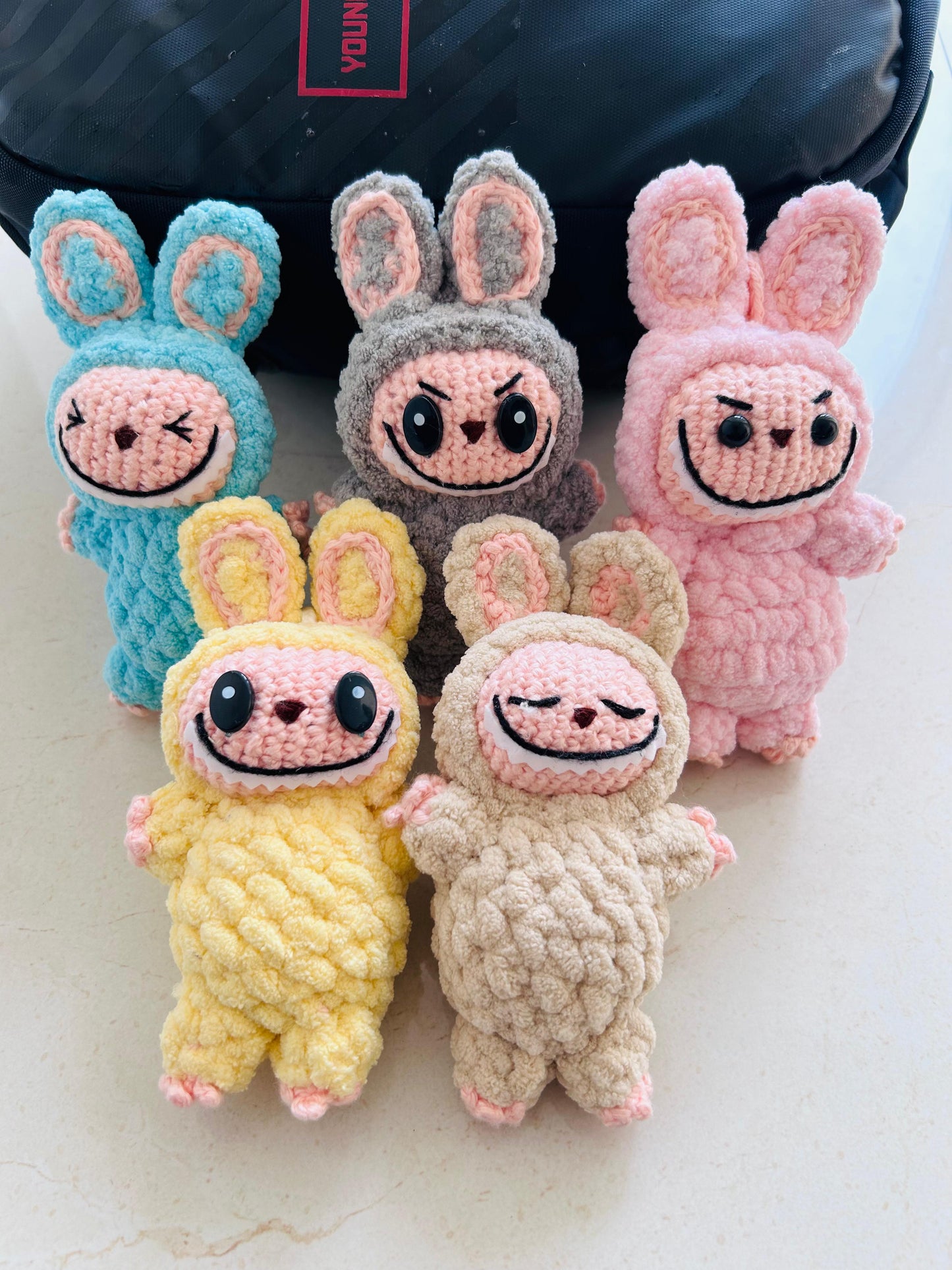Crochet Labubu Doll – 5", 8" & 12" Plush Sizes | Handmade Kawaii Amigurumi | Multiple Colors and Expressions Cute Gift Toy Monster Bag Charm