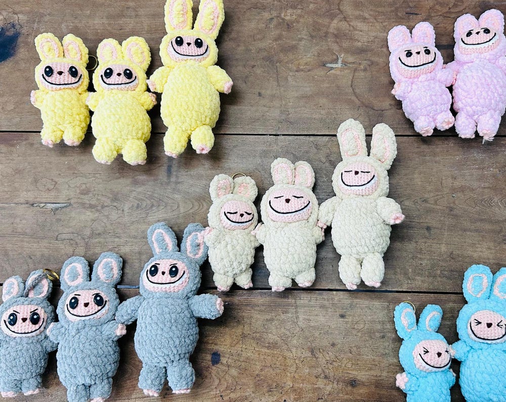 Crochet Labubu Doll – 5", 8" & 12" Plush Sizes | Handmade Kawaii Amigurumi | Multiple Colors and Expressions Cute Gift Toy Monster Bag Charm