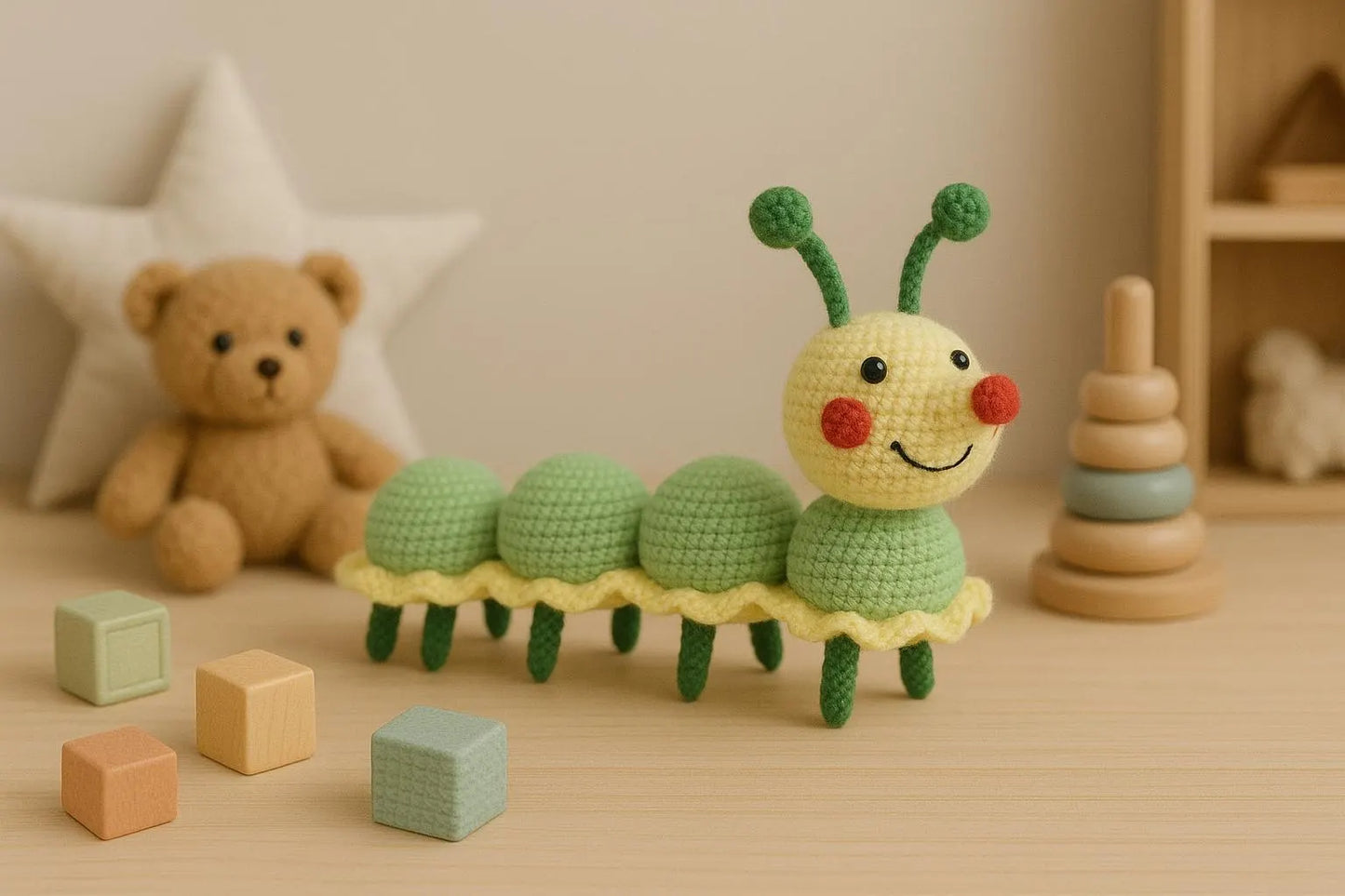 Handmade Crochet Caterpillar Plush Toy – Soft, Colorful Amigurumi Gift for Kids & Babies