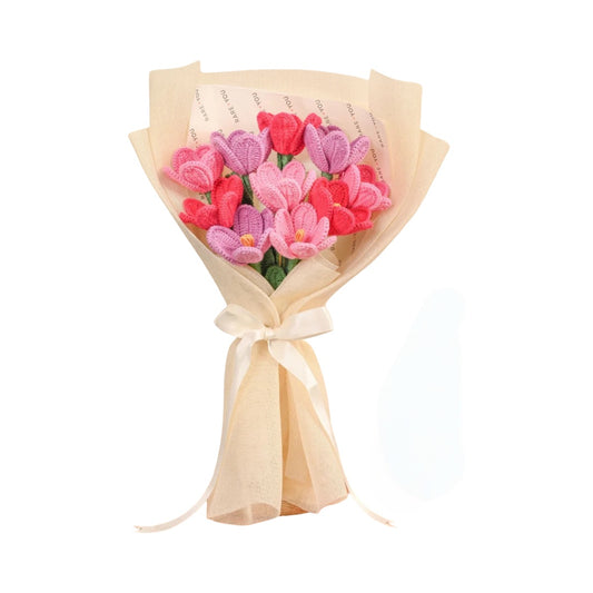 Handmade Crochet Tulip Bouquet – Pink & Pastel Gift | Custom Floral Arrangement for Anniversary, Birthday & Valentine